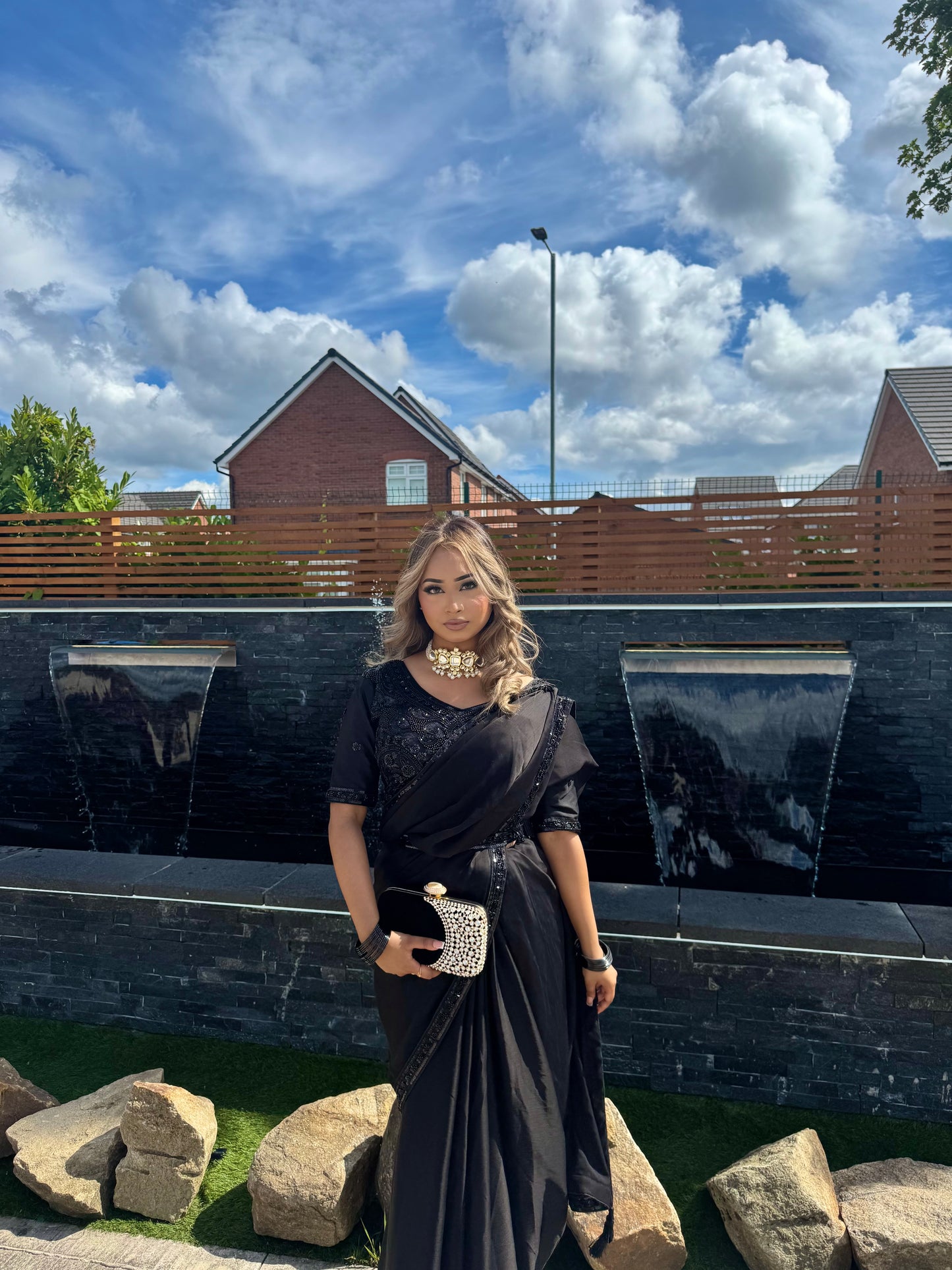 Premium black chiffon satin saree