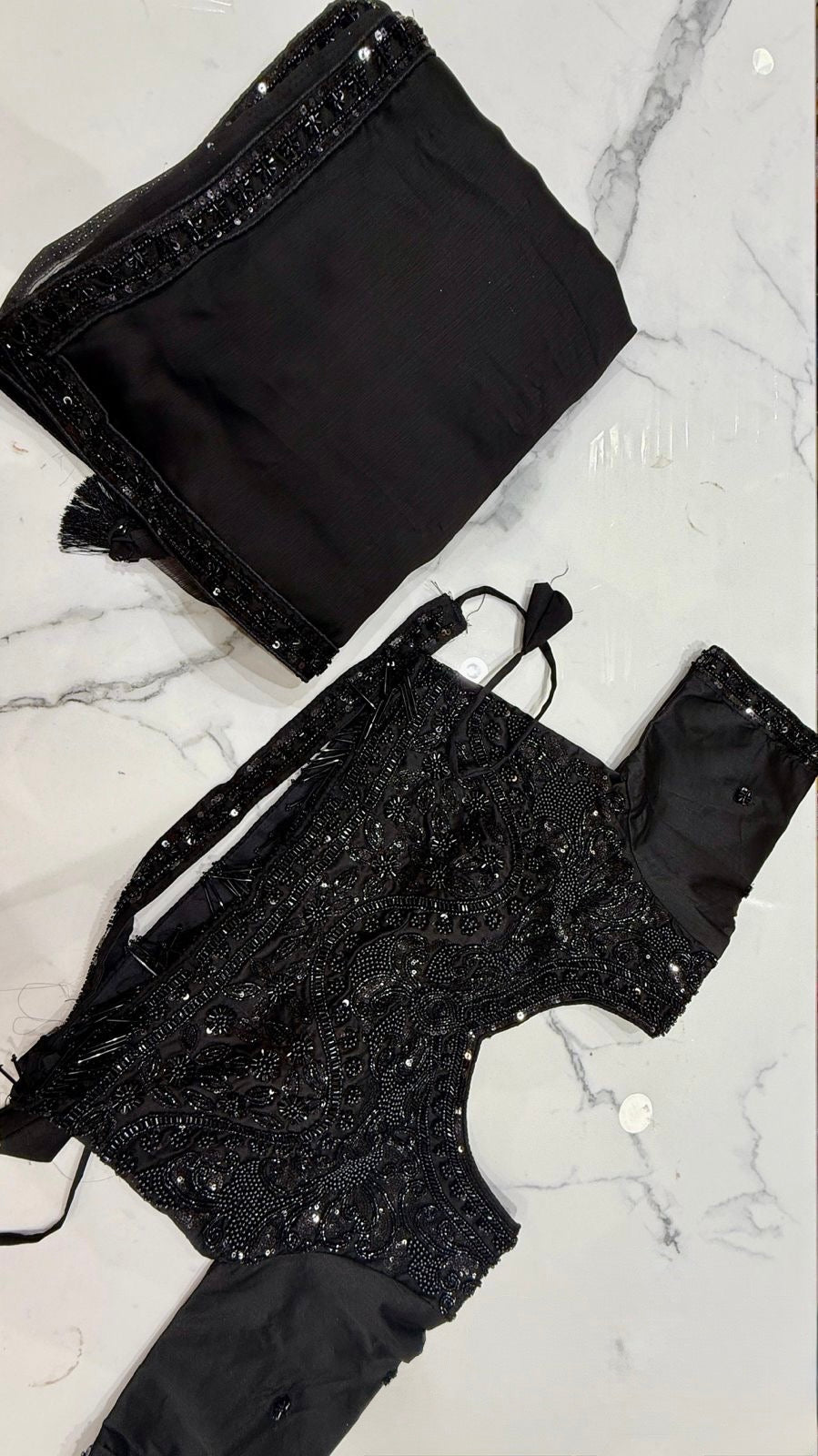 Premium black chiffon satin saree