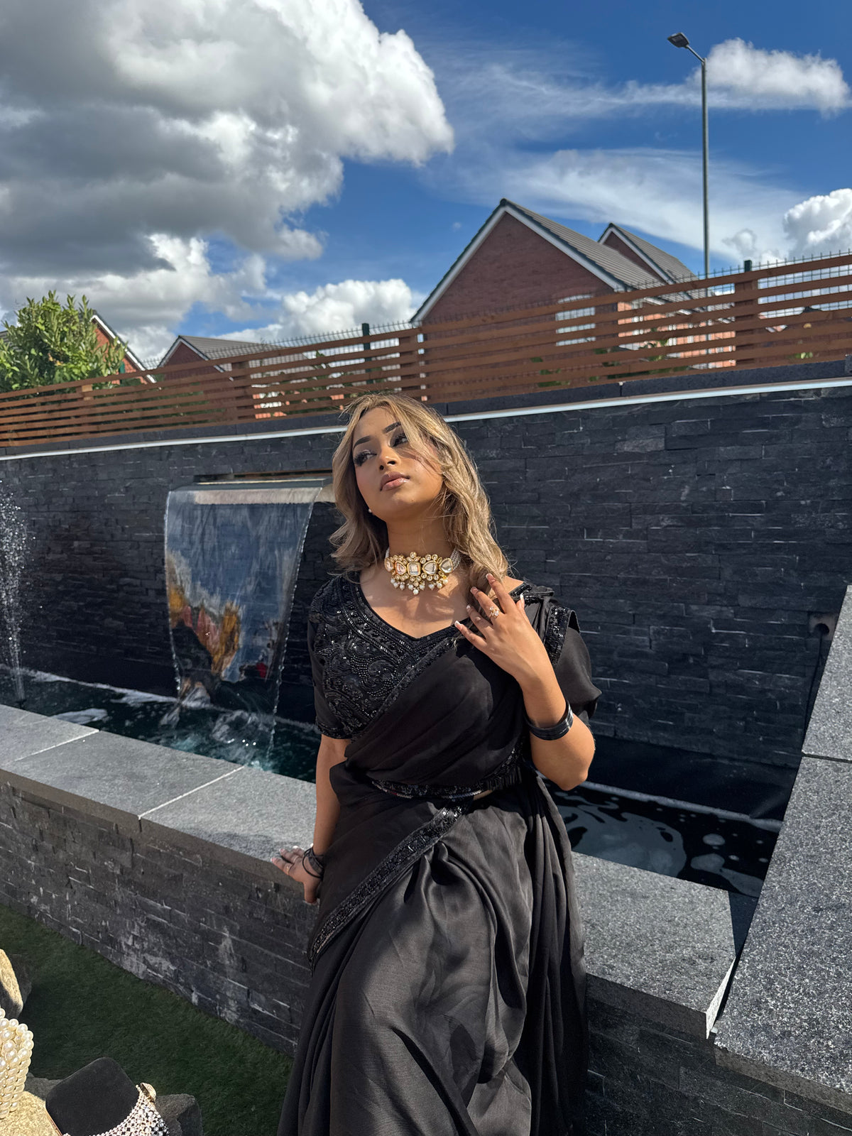 Premium black chiffon satin saree