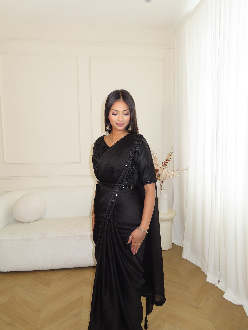 Premium black chiffon satin saree