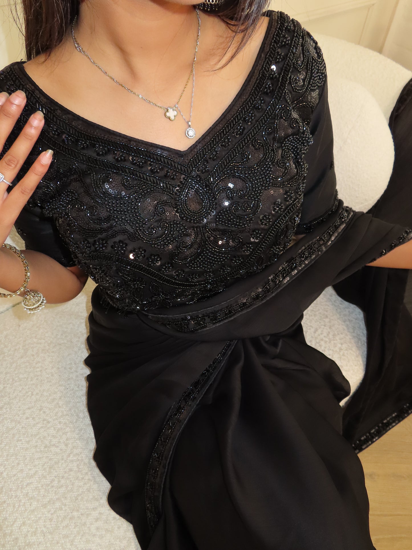 Premium black chiffon satin saree