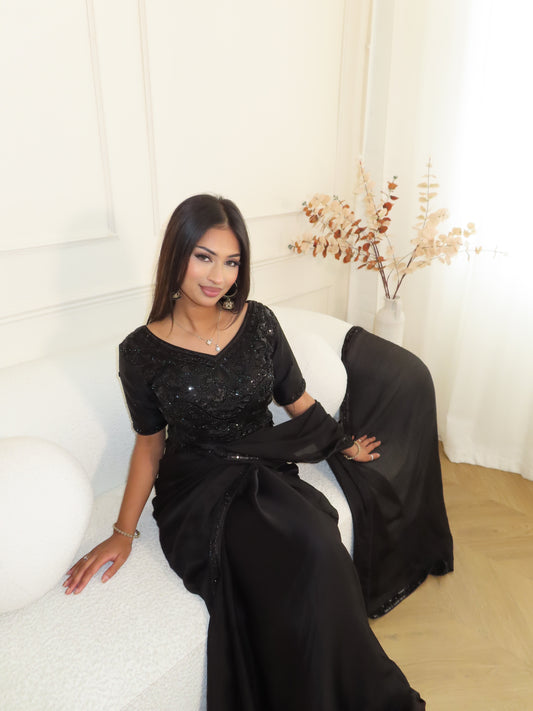 Premium black chiffon satin saree